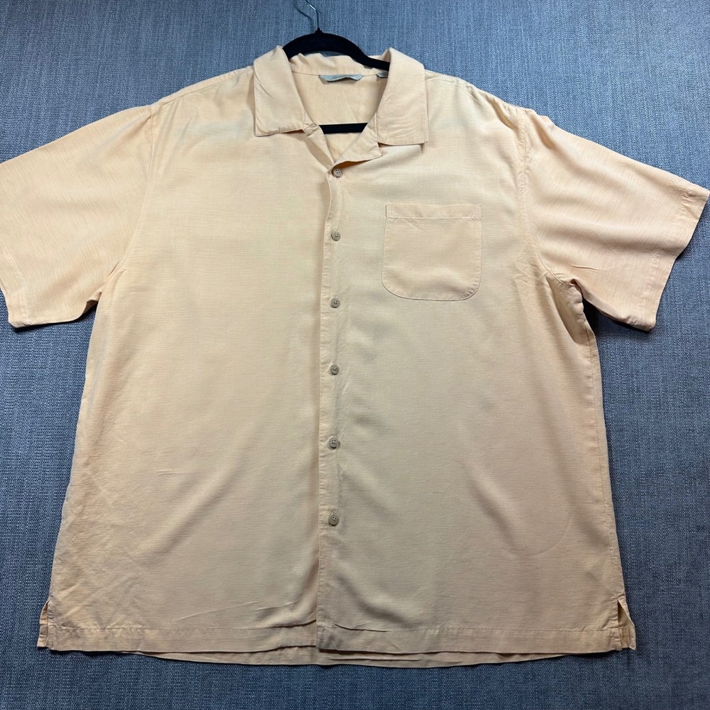 Paradise‎ Collection Shirt Mens XL Peach 100% Silk Textured Camp Collar